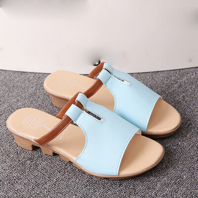 

Rose Fashion Summer Ladies Solid Color Wild Open Toe Sandals Low Heel Beach Slippers