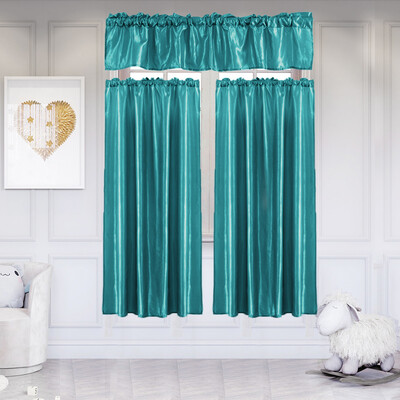 

Gobestart 3Pcs Pure Color Kitchen Home Curtain With Swag Tier Window Curtain Set