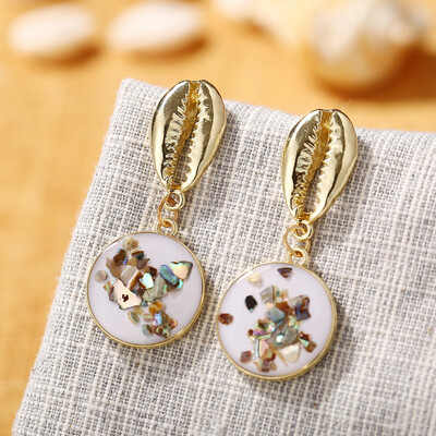 

Geometric Pear Stone Shell Dangle Earrings For Women Bohemian Gold Beads Earrings 2019 Pendientes Vintage Female Jewelry