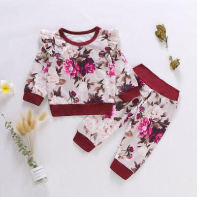 

Newborn Kid Baby Girl Flower print Clothes Top T Shirt Pants Tracksuit Outfit AU