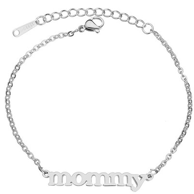 

Lovely 2 Colors Stainless Steel Mommy Letter Chain Bracelets Bangles Mothers Day Gift