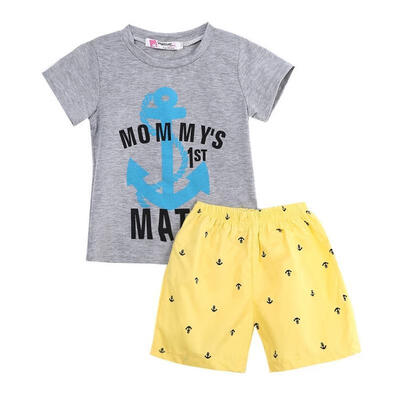 

2Pcs Kids Baby Boys Casual Anchor Letters T-shirtShorts Set Summer Clothes 2-7Y