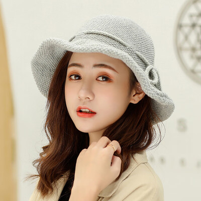 

2019 autumn&winter new Korean version of knitted wool hat wool solid color lady turned along wearing a rope bow warm basin hat