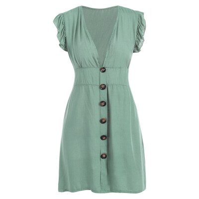 

Plunging Neckline Buttons Mini Dress