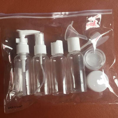 

9pcs Travel Toiletry Refillable Transparent Plastic Bottle Set Soap Lotion Dispenser Reusable
