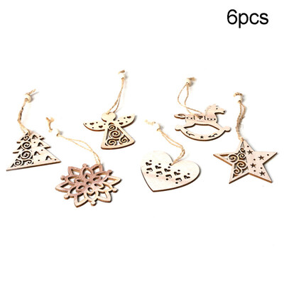 

6Pcs Euro Wooden Hollow Blank Pendants with Ropes Beads Christmas Tree Ornaments