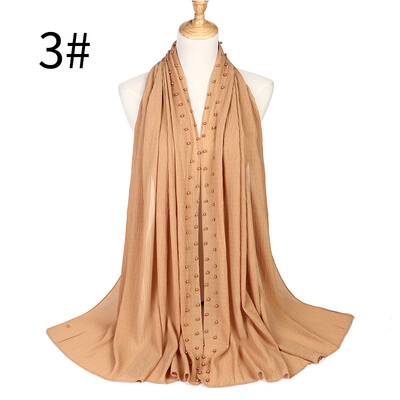 

Monochrome pleated pearl chiffon ethnic womens headscarf new Muslim solid color hijab manufacturer MSL021
