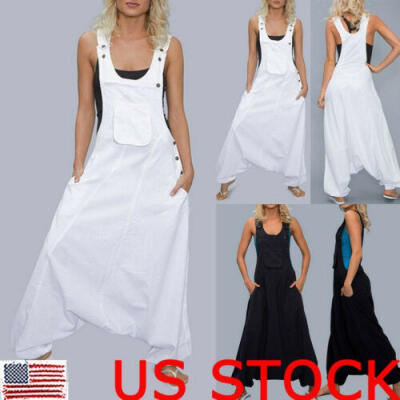 

Women Sleeveless Dungarees Harem Strap Pant Baggy Jumpsuit Overall Long Trousers