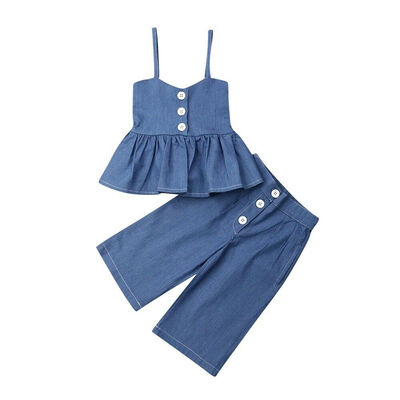 

Toddler Kids Baby Girls Ruffle Tops Wide Leg Jeans Leggings 2Pcs Outfits Clothes