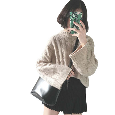 

Autumn Winter Half Turtleneck Sweater Women Casual Loose Long Sleeve Knitted Sweaters Solid Warm Pullover Sweater pull femme