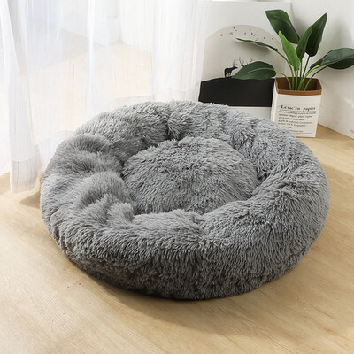 

Gobestart Dog Round Cat Winter Warm Sleeping Bag Long Plush Soft Pet Bed Calming Bed