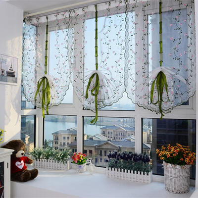 

Pastoral Tulle Roman Blinds Embroidered Sheer For Kitchen Living Room 081m