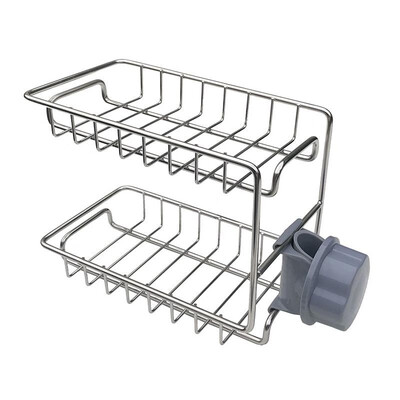 

2-Layer Faucet Rack Stainless Steel Hollow Ventilation Drainage Free Punching Kitchen Sink Storage Rack