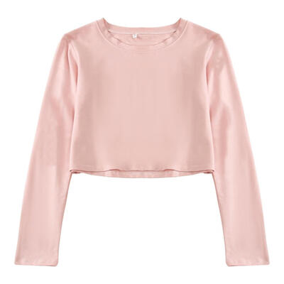 

Women Loose Long Sleeve Crop Tops Sexy Elastic Female Casual Short T-shirt