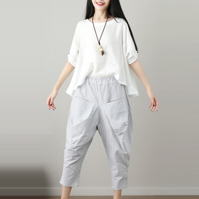 

Tailored Women Casual Striped Print Trousers Pants Trousers Ladies Loose Pants