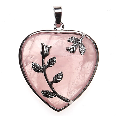 

Heart Flower Natural Quartz Crystal Gem Pendant Chain Women Magic Vogue