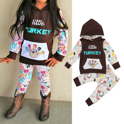 

Newest Infant Baby Girls Clothes Hooded Tops Long Pants Thanksgiving Outfits Set