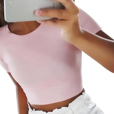 

Women T-Shirt Short Sleeve Cotton Casual Tight-Fit Fashion Summer Crop Tops