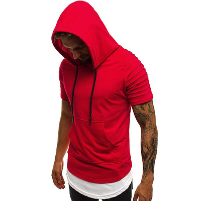 

Toponeto Mens Fashion Casual Slim Hooded Round Collar Pleated Short Sleeve Top Shirt