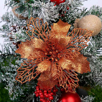 

5Pcs Artificial Christmas Flowers Glitter Fake Flowers Merry Christmas Tree Decorations Gift Xmas Ornament