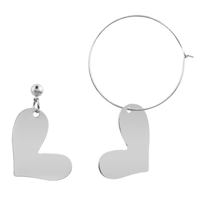 

Gift Plated Hoop Love Unique Silver Heart Personality Modern Popular Girl Statement Asymmetrical Drop Cute Charm Earrings