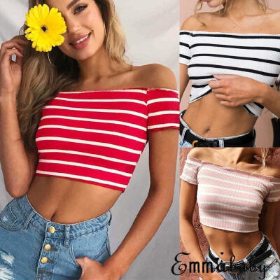 

Sexy Women Short Sleeve Off Shoulder Tank Top Blouse Crop Tops Casual T Shirt