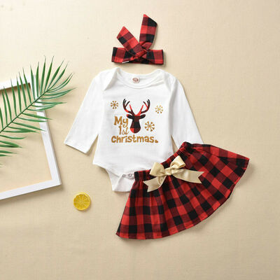 

2PCS Newborn Baby Girls My 1st Christmas Tops Romper Tutu Skirt Outfits Set