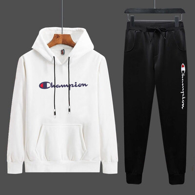 

Champion long sleeves men outdoor sportswear suits hoodie sweatshirt jumpers sweaterpants tops with hat running sets