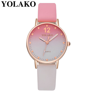 

YOLAKO Brand Women Retro Gradient Rainbow Leather Belt Roma Watch Casual Luxury Ladies Sport Quartz Watches Relogio Feminino 533