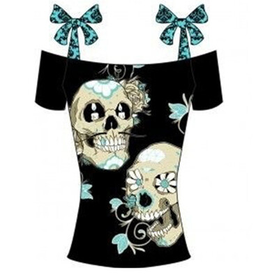 

Female Skull 3D Digital Printed Loose Boat Collar Short Sleeve T Shirt Tops
