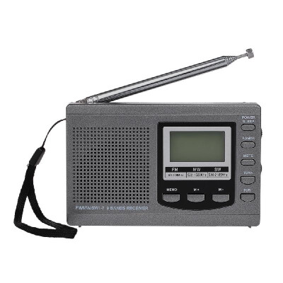 

FM AM SW Radio Multiband Digital Stereo Radio Receiver Earphone Output Time Display Alarm Clock External Rotatable Antenna