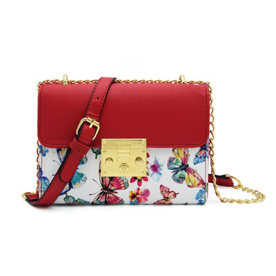 

2017 New Patchwork Women Chain Bag Lady Personality Flower Leather Messenger Bag Female floral Printing Vocation Cross Body Bag