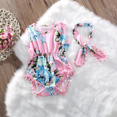 

Newborn Infant Baby Girls Flowers Romper Jumpsuit Bodysuit Headband Outfits Clothes Sunsuit