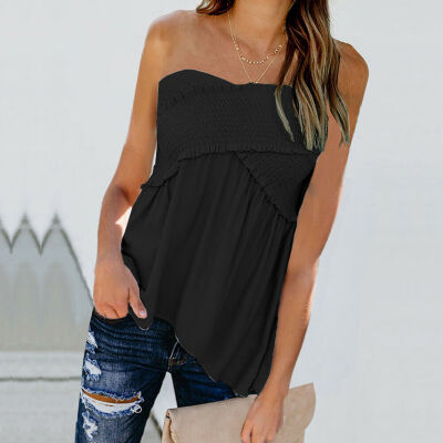 

Womens Strapless Loose Bandeau Boob Tube Blouse Ladies Summer Casual Vest Top Sleeveless T-Shirt