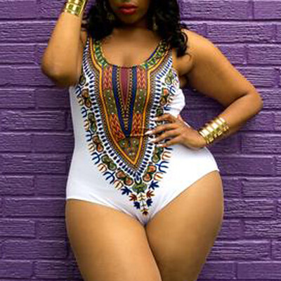 

Roseonmyhand Women Curve Appeal Dashiki African Printing Push-Up Bikini Jumpsuit