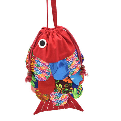 

Women Ethnic Colorful Fish Shoulder Bag Drawstring Messenger Travel Crossbody