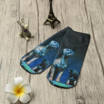 

New Fashion Women Socks Cute Dog Print Low Cut Breathable Stretchy Casual Ankle Socks