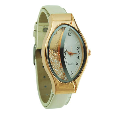 

Beautiful Semilunar Flow Sand Type Ellipse Wrist Analog Alloy Gift Small Dial Wristwatch Womens Unisex Retro Casual Faux D