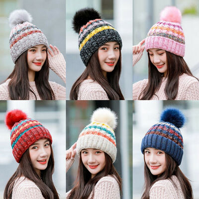 

Autumn Winter Wool Knit Warm Hat Women Warm Article Spell Color Ski Beanie Cap