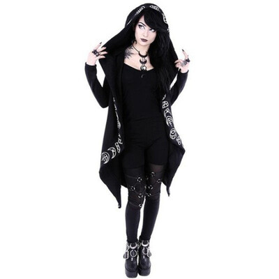 

Doublelift Women Gothic Punk Hoodies Print Long Sleeve Open Front Cardigan Shawl