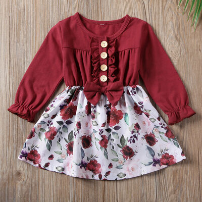 

Toddler Infant Baby Girl Flower Long Sleeve Dress Party Tutu Bow Dress Costume