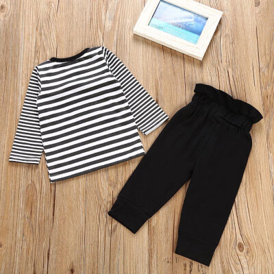 

2PCS Newborn Kids Baby Boys Outfits Clothes Stripe T-shirt TopsLong Pants Set