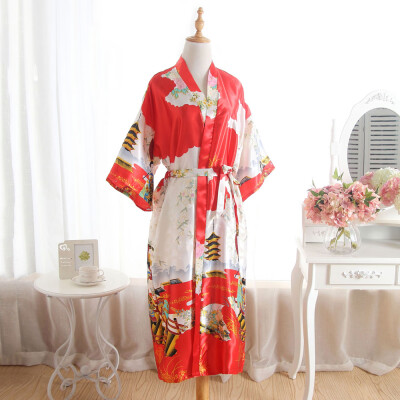 

Womens Floral Satin Bathrobe Robes Bridal Wedding Bridesmaid Gown Kimono Robe