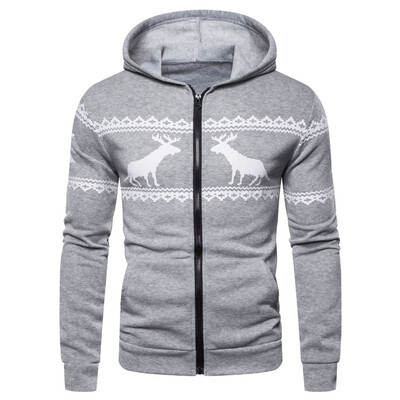 

Toponeto Mens New Fashion Elk Printing Patchwork Hoodie Long Sleeve Sweatershirt Blouse