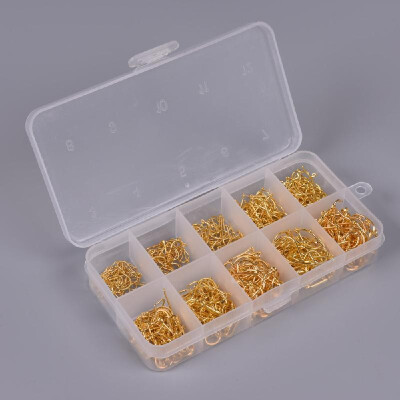 

Lixada 600pcs Fish Jig Hooks with Hole Fishing Tackle Box 3 -12 10 Sizes Carbon Steel Gold Golden