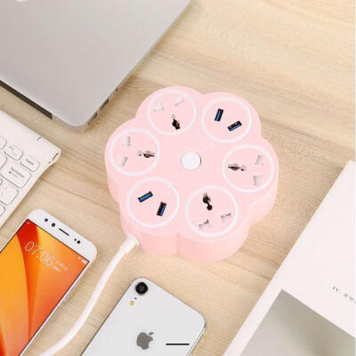 

BH-PC003 Flower Shape 4-Hole Power Strip Extension Socket Plug With 4 USB Ports For Home Office UseALL-round Plug