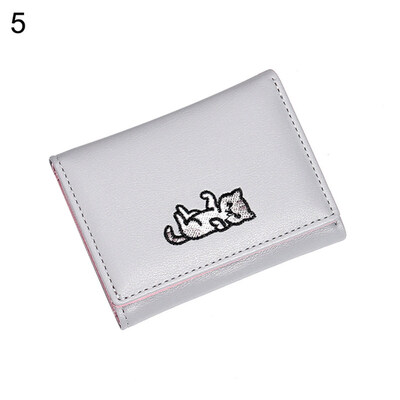 

Cartoon Cat Embroidery Tri-fold Purse Card Cash Holder Women Faux Leather Wallet