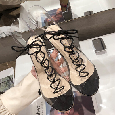 

Fine heels high heels Xia Han version transparent tie sexy fish mouth sandals Roman shoes