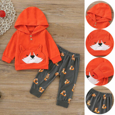 

US Newborn Baby Girl Fox Top Hooded Pullover Long Pants Autumn Clothes Sets 2PCS