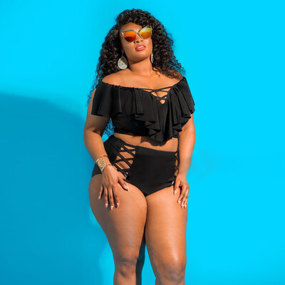 

Roseonmyhand Plus Size Women Solid Bikini Set Push-Up Padded Bathing Swimwear Swimsuit